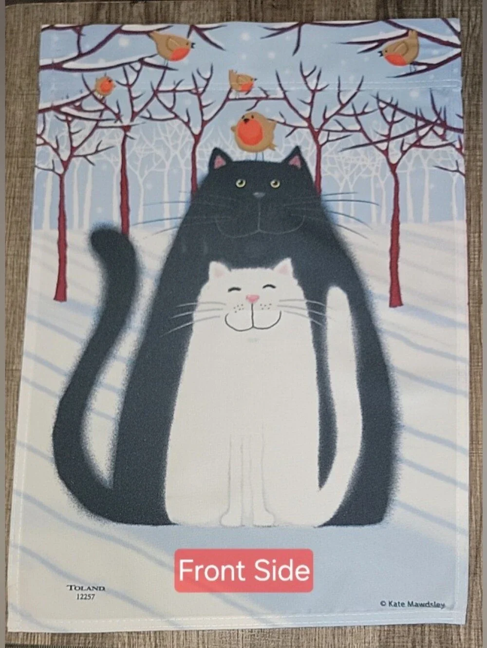 Decorative Seasonal Garden Flag Multi-colored. Cats, Birds  & Snow.